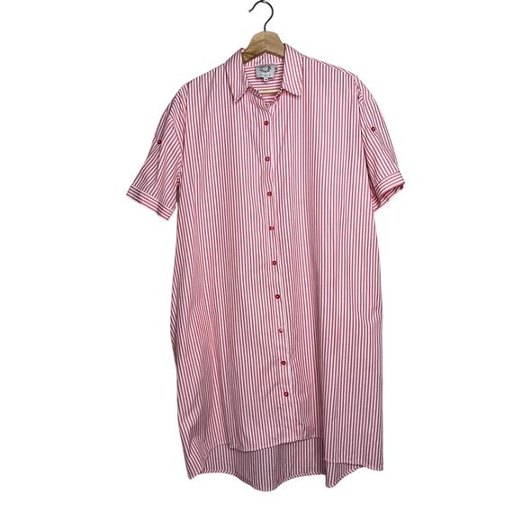 Lili Sidonio Pink White Striped Button Down Shirt Dress XS Roll Tab Sleeve - Picture 1 of 6